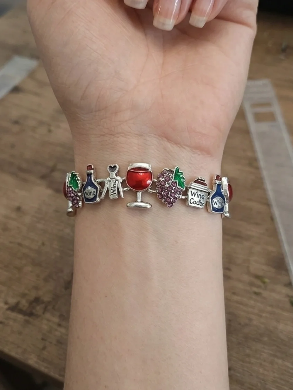ICON Silver-tone Fold-Over Magnetic Bracelet With Wine Charms